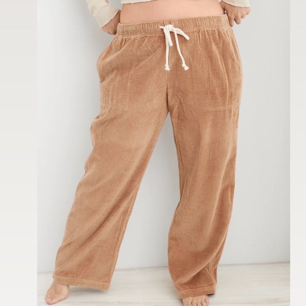Aerie Tan/Brown Corduroy Baggy Drawstring Pants 
Size M